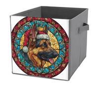 Jubonexis Cubes de rangement pliables en tissu avec poignées pour étagères, placards, berger de Noël portant un chapeau de Père Noël, 27 x 27 cm