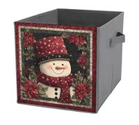 Jubonexis Cubes de rangement pliables en tissu avec poignées pour étagères, placards, bonhomme de neige de Noël portant un chapeau rouge, 27 x 27 cm