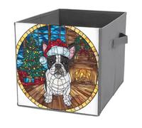 Jubonexis Cubes de rangement pliables en tissu avec poignées pour étagères, placards, bouledogue portant un chapeau de Père Noël, 27 x 27 cm