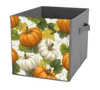 Jubonexis Cubes de rangement pliables en tissu avec poignées pour étagères, placards, citrouilles oranges et blanches avec tiges brunes, 27 x 27 cm