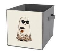 Jubonexis Cubes de rangement pliables en tissu avec poignées pour étagères, placards, fantôme de dessin animé, portant des lunettes de soleil, 27 x 27 cm