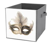 Jubonexis Cubes de rangement pliables en tissu avec poignées pour étagères, placards, masque de mascarade noir et doré, 27 x 27 cm