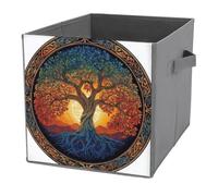Jubonexis Cubes de rangement pliables en tissu avec poignées pour étagères, placards, motif arbre de vie mystique - 27 x 27 cm