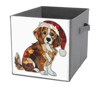 Jubonexis Cubes de rangement pliables en tissu avec poignées pour étagères, placards, motif chien portant un chapeau de Père Noël, 27 x 27 cm