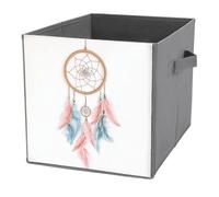 Jubonexis Cubes de rangement pliables en tissu avec poignées pour étagères, placards, style bohème de dessin animé, attrape-rêves, couleurs pastel, 27 x 27 cm