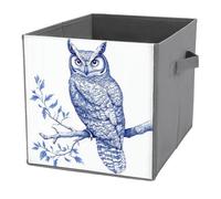 Jubonexis Cubes de rangement pliables en tissu décoratif avec poignées pour étagères, placards, 27 x 27 cm - Motif chouette bleue