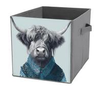 Jubonexis Cubes de rangement pliables en tissu décoratif avec poignées pour étagères, placards, 27 x 27 cm - Vache des Highland portant une chemise bleue