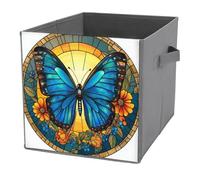 Jubonexis Cubes de rangement pliables en tissu décoratif avec poignées pour étagères, placards, 27 x 27 cm - Motif papillon bleu avec ailes ouvertes