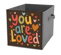Jubonexis Cubes de rangement pliables en tissu décoratif avec poignées pour étagères, placards, 27 x 27 cm avec inscription « Words You Are Loved with Heart »