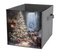 Jubonexis Cubes de rangement pliables en tissu décoratif avec poignées pour étagères, placards, arbre de Noël et cheminée ouverte, 27 x 27 cm