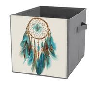 Jubonexis Cubes de rangement pliables en tissu décoratif avec poignées pour étagères, placards, attrape-rêves turquoise et marron, 27 x 27 cm