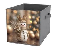 Jubonexis Cubes de rangement pliables en tissu décoratif avec poignées pour étagères, placards, bonhomme de neige de Noël portant une couronne dorée, 27 x 27 cm