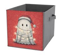 Jubonexis Cubes de rangement pliables en tissu décoratif avec poignées pour étagères, placards, fantôme portant un chapeau de Père Noël, 27 x 27 cm