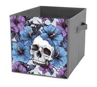 Jubonexis Cubes de rangement pliables en tissu décoratif avec poignées pour étagères, placards, motif tête de mort et fleurs d'hibiscus, 27 x 27 cm