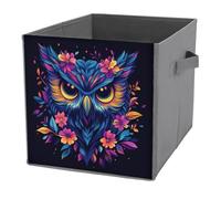 Jubonexis Cubes de rangement pliables en tissu décoratif avec poignées pour étagères, placards, motif chouette colorée avec fleurs, 27 x 27 cm