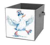 Jubonexis Cubes de rangement pliables en tissu décoratif avec poignées pour étagères, placards, motif canard blanc portant des patins à roulettes et un chapeau, 27 x 27 cm