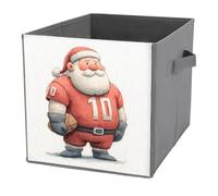 Jubonexis Cubes de rangement pliables en tissu décoratif avec poignées pour étagères, placards, motif Père Noël portant un uniforme de football, 27 x 27 cm