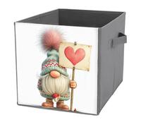 Jubonexis Cubes de rangement pliables en tissu décoratif avec poignées pour étagères, placards, nains de Saint-Valentin tenant un signe en forme de cœur, 27 x 27 cm
