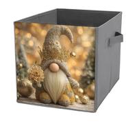 Jubonexis Cubes de rangement pliables en tissu décoratif avec poignées pour étagères, placards, nains de Noël portant une couronne dorée, 27 x 27 cm