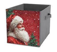 Jubonexis Cubes de rangement pliables en tissu décoratif avec poignées pour étagères, placards, Père Noël sur fond rouge (27 x 27 cm)