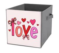 Jubonexis Cubes de rangement pliables en tissu décoratif avec poignées pour étagères, placards, pour la Saint Valentin, mots d'amour avec cœurs roses et rouges, 27 x 27 cm