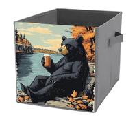 Jubonexis Cubes de rangement rétro en forme d'ours noir - Paniers de rangement décoratifs en tissu avec poignées pour étagères, placards - 27 x 27 cm