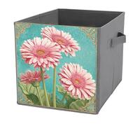 Jubonexis Cubes de rangement vintage en tissu avec poignées pour étagères, placards, pétales roses gerbera, 27 x 27 cm