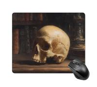 Jubonexis Dark Academia Tapis de souris avec base en caoutchouc antidérapant Motif tête de mort humaine Petit ordinateur de bureau et ordinateur portable