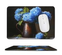 Jubonexis Dark Academia Tapis de souris motif hortensia bleu dans un vase marron, petit ordinateur de bureau, ordinateur portable avec base en caoutchouc antidérapant, tapis de souris de jeu