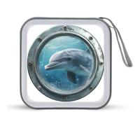 Jubonexis Dauphin in The Ocean Old Ship Hublot Étui de rangement CD DVD Portable pour voiture, maison, voyage