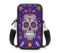 Jubonexis Day of the Dead Festival Skull Flower Sac à bandoulière pour téléphone portable Smartphone avec sangle réglable