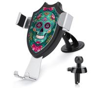 Jubonexis Day of the Dead Festival Skull Green Support de téléphone de voiture Triangle Clip Base Grille d'aération Support de téléphone portable Accessoires automobiles pour smartphones portables de