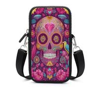 Jubonexis Day of the Dead Festival Skull Pink Sac à bandoulière pour téléphone portable Smartphone avec sangle réglable