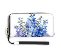 Jubonexis Delphinium Bouquet de fleurs dans une enveloppe ouverte en cuir PU Portefeuille long à deux volets, porte-monnaie de crédit, porte-cartes durable pour homme et femme