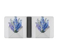 Jubonexis Delphinium Bouquet de fleurs dans une enveloppe ouverte en cuir synthétique souple à deux volets, porte-monnaie, carte de crédit, porte-cartes fin pour homme et femme