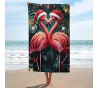 Jubonexis Deux flamants roses portant un bonnet de Père Noël Serviette de plage en microfibre anti-sable Grande serviette de douche multi-usages absorbante pour salle de bain piscine 130 x 80 cm