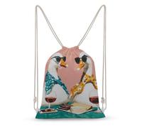 Jubonexis Deux oies blanches portant des écharpes et des lunettes de soleil Sac à dos en toile avec cordon de serrage Sac à dos léger Sac de sport pour homme femme