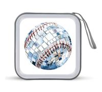 Jubonexis Disco Ball Baseball Petit miroir carré étui de rangement CD DVD étui de rangement portable pour voiture, maison, voyage