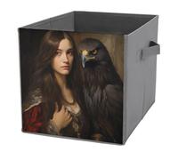 Jubonexis Eagle And A Woman Cubes de rangement pliables en tissu décoratif avec poignées pour étagères, placards, 27 x 27 cm