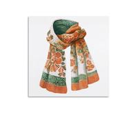 Jubonexis Écharpe tricotée sur toile orange brûlé et vert - Impression sur toile esthétique pour salon et ferme - Sans cadre - 40 x 40 cm