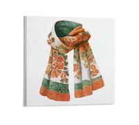 Jubonexis Écharpe tricotée sur toile orange brûlé et vert - Impression sur toile esthétique pour salon et ferme - Sans cadre - 40 x 40 cm