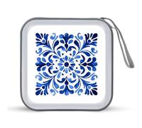 Jubonexis Étui de rangement carré décoratif pour CD, DVD et voiture Bleu méditerranéen et blanc