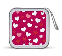Jubonexis Étui de rangement minimaliste pour CD/DVD Motif cœurs blancs et rouges pour la Saint Valentin