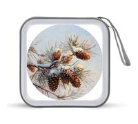 Jubonexis Étui de rangement portable en forme de branches de pin avec cônes enneigés pour CD, DVD, voiture, maison, voyage