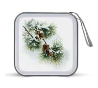 Jubonexis Étui de rangement portable en forme de branches de pin recouvertes de neige avec cônes pour CD, DVD, voiture, maison, voyage