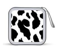 Jubonexis Étui de rangement portable en peau de vache noire et blanche pour CD, DVD, voiture, maison, voyage