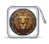 Jubonexis Étui de rangement portable en verre teinté avec tête de lion pour CD, DVD, voiture, maison, voyage