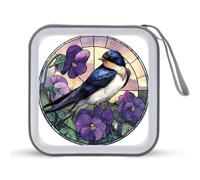 Jubonexis Étui de rangement portable en verre teinté hirondelle et violet pour CD, DVD, voiture, maison, voyage