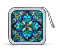 Jubonexis Étui de rangement portable en verre teinté pour CD DVD Motif mandalas floraux Bleu