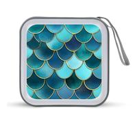 Jubonexis Étui de rangement portable pour CD/DVD en forme d'écailles de poisson Bleu et bleu sarcelle